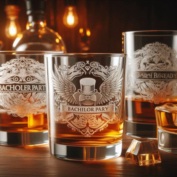 Personalized Deep Engraved Bachelor Party whiskey Glasses - Custom Groomsmen Gifts whiskey glass deep engraving your name, logo, monogram, photo, deep engraving