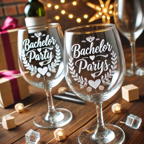 Personalized Deep Engraved Bachelor Party wine Glasses - Custom Groomsmen Gifts wine glass deep engraving your name, logo, monogram, photo, deep engraving