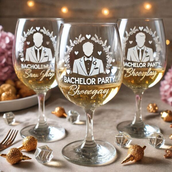 Personalized Deep Engraved Bachelor Party wine Glasses - Custom Groomsmen Gifts wine glass deep engraving your name, logo, monogram, photo, deep engraving