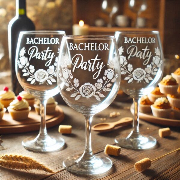 Personalized Deep Engraved Bachelor Party wine Glasses - Custom Groomsmen Gifts wine glass deep engraving your name, logo, monogram, photo, deep engraving