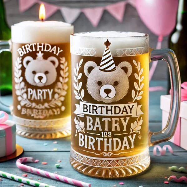 Personalized deep Engraved Birthday Party beer mug Glasses - Customizable Gift for Celebrations Gift name, logo, monogram all type deep engraving your beer mug glass