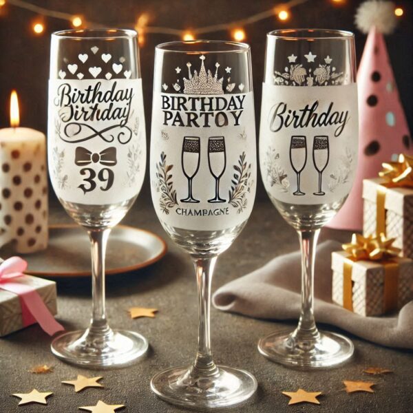 Personalized deep Engraved Birthday Party Champagne Glasses - Customizable Gift for Celebrations Gift name, logo, monogram all type deep engraving your Champagne glass