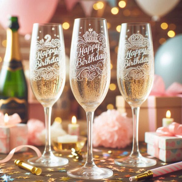 Personalized deep Engraved Birthday Party Champagne Glasses - Customizable Gift for Celebrations Gift name, logo, monogram all type deep engraving your Champagne glass