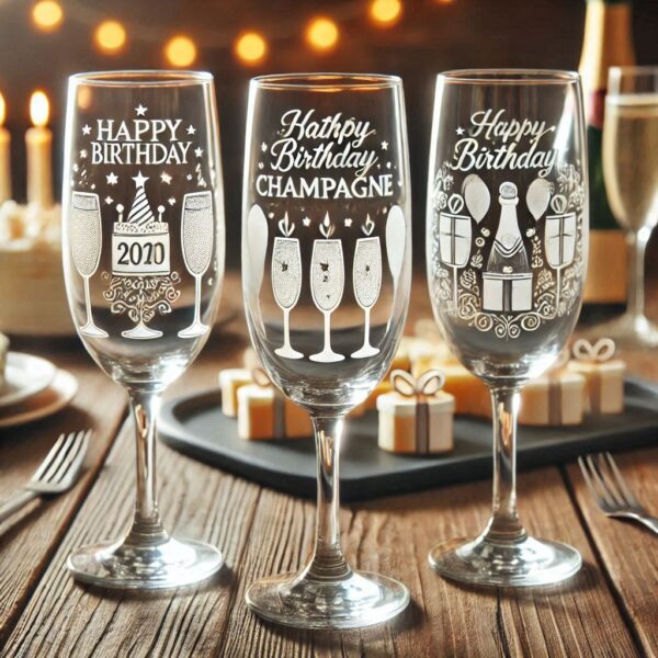 Personalized deep Engraved Birthday Party Champagne Glasses - Customizable Gift for Celebrations Gift name, logo, monogram all type deep engraving your Champagne glass