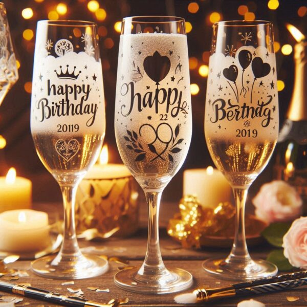 Personalized deep Engraved Birthday Party Champagne Glasses - Customizable Gift for Celebrations Gift name, logo, monogram all type deep engraving your Champagne glass