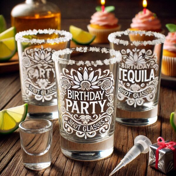 Personalized deep Engraved Birthday Party tequila shot Glasses - Customizable Gift for Celebrations Gift name, logo, monogram all type deep engraving your tequila shot glass