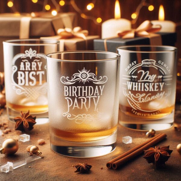 Personalized deep Engraved Birthday Party whiskey Glasses - Customizable Gift for Celebrations Gift name, logo, monogram all type deep engraving your whiskey glass