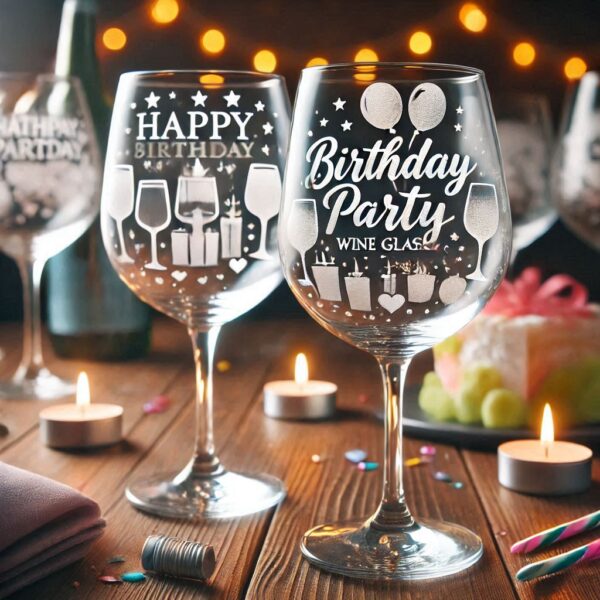 Personalized deep Engraved Birthday Party wine Glasses - Customizable Gift for Celebrations Gift name, logo, monogram all type deep engraving your wine glass