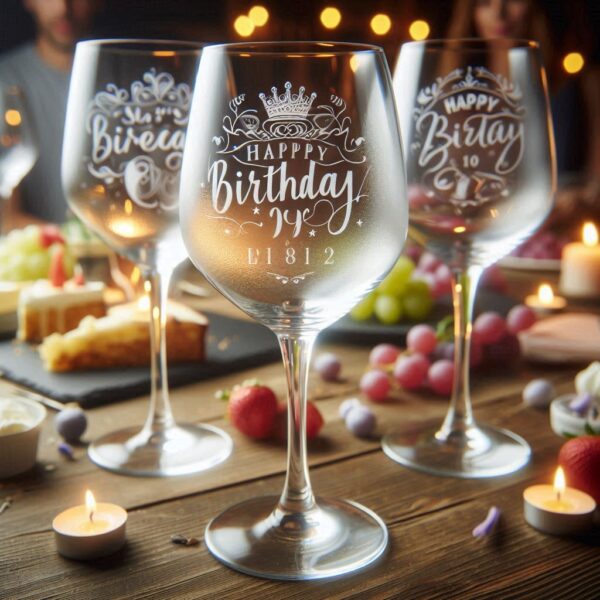 Personalized deep Engraved Birthday Party wine Glasses - Customizable Gift for Celebrations Gift name, logo, monogram all type deep engraving your wine glass