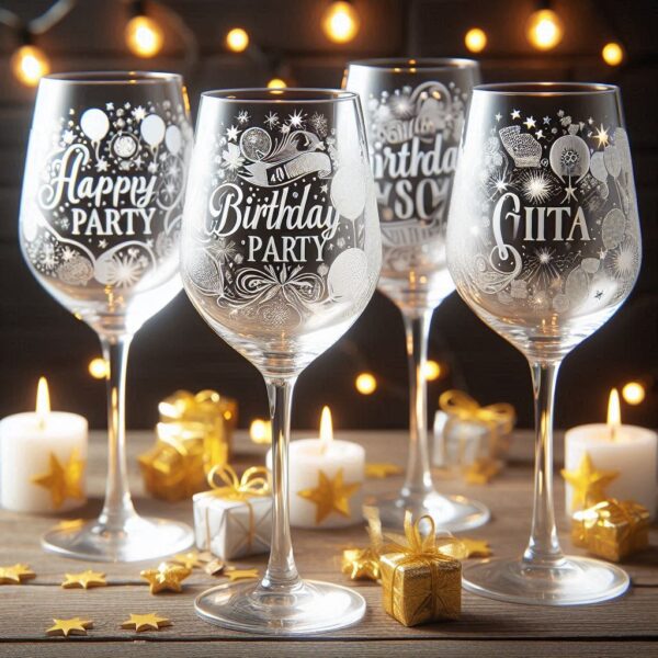 Personalized deep Engraved Birthday Party wine Glasses - Customizable Gift for Celebrations Gift name, logo, monogram all type deep engraving your wine glass