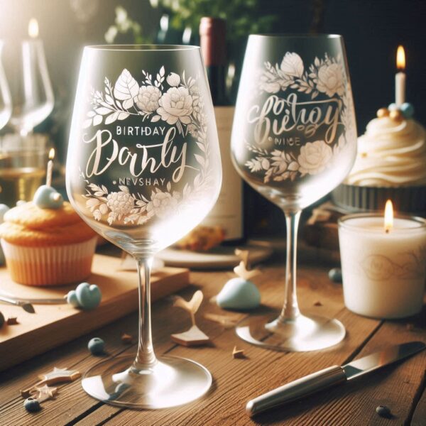 Personalized deep Engraved Birthday Party wine Glasses - Customizable Gift for Celebrations Gift name, logo, monogram all type deep engraving your wine glass