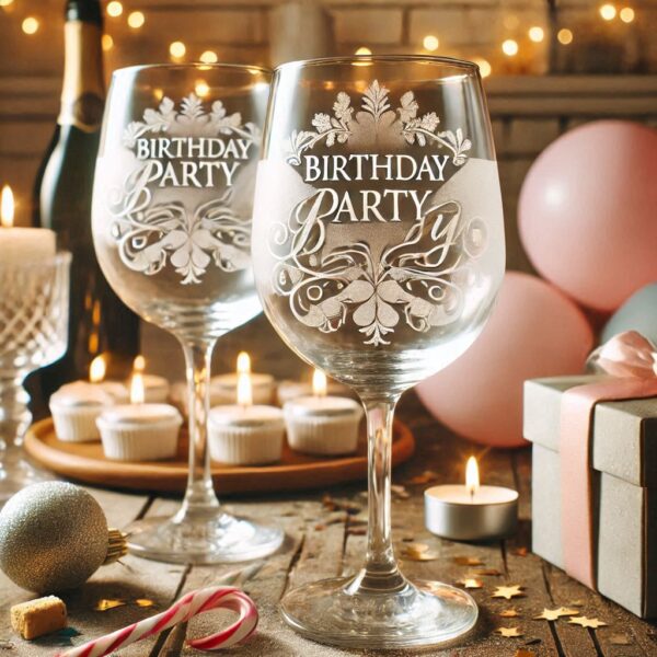 Personalized deep Engraved Birthday Party wine Glasses - Customizable Gift for Celebrations Gift name, logo, monogram all type deep engraving your wine glass