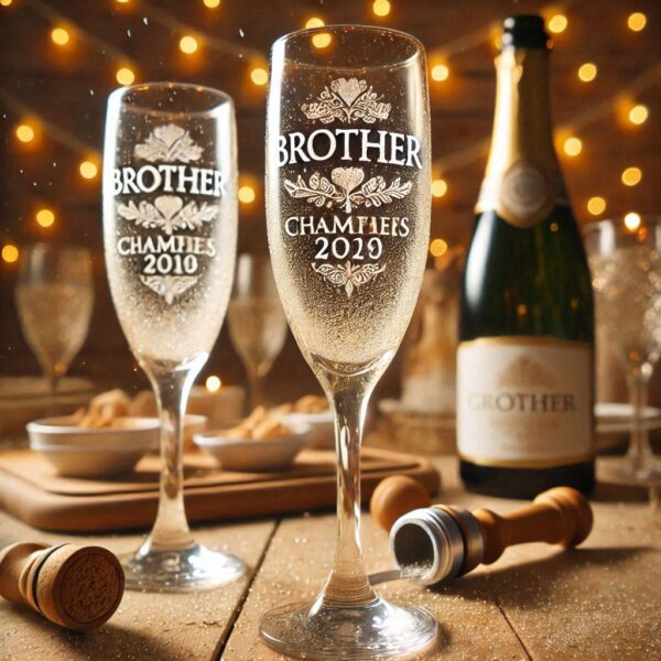 Personalized Deep Engraved Brother Party Champagne Glasses - Custom Gift for Brother's Party