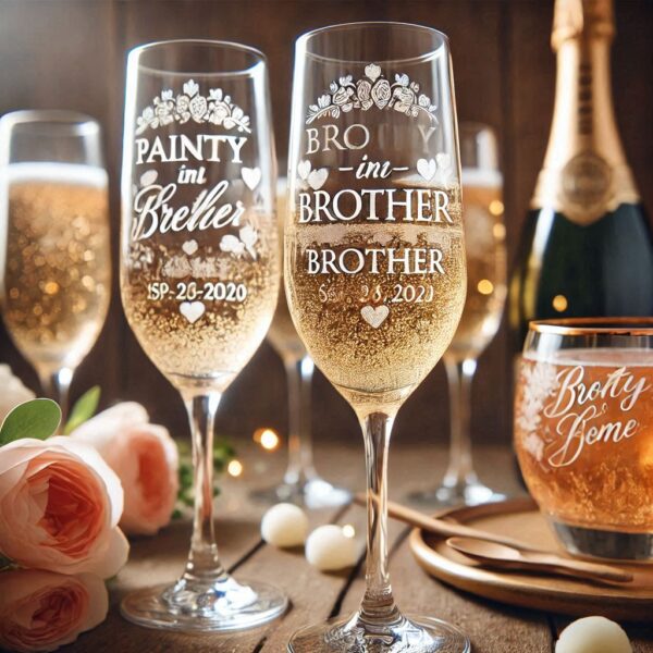 Personalized Deep Engraved Brother Party Champagne Glasses - Custom Gift for Brother's Party