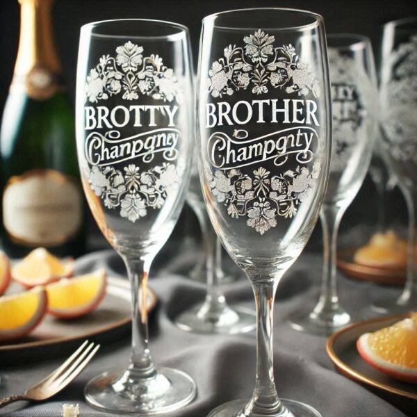 Personalized Deep Engraved Brother Party Champagne Glasses - Custom Gift for Brother's Party