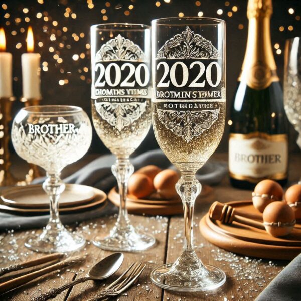 Personalized Deep Engraved Brother Party Champagne Glasses - Custom Gift for Brother's Party