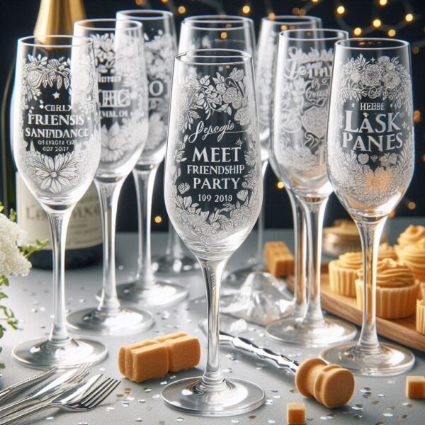 Celebrate in Style with Custom Deep Engraved Class Meet Party Champagne Glasses deep engraving your name, logo, photo, monogram, love symbol your Champagne glass deep engraving