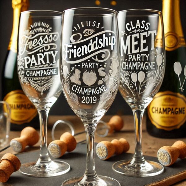 Celebrate in Style with Custom Deep Engraved Class Meet Party Champagne Glasses deep engraving your name, logo, photo, monogram, love symbol your Champagne glass deep engraving