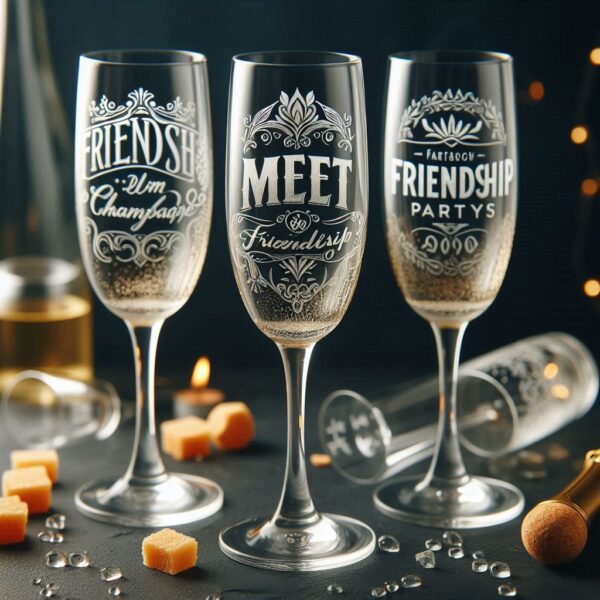 Celebrate in Style with Custom Deep Engraved Class Meet Party Champagne Glasses deep engraving your name, logo, photo, monogram, love symbol your Champagne glass deep engraving