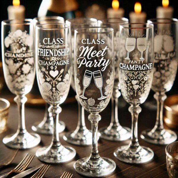 Celebrate in Style with Custom Deep Engraved Class Meet Party Champagne Glasses deep engraving your name, logo, photo, monogram, love symbol your Champagne glass deep engraving