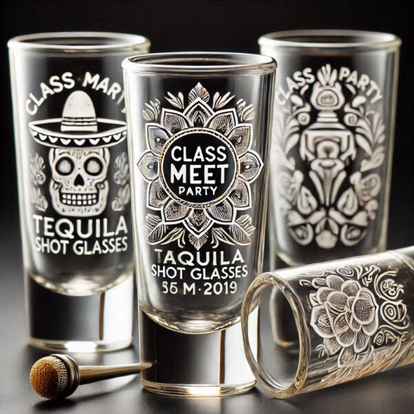 Celebrate in Style with Custom Deep Engraved Class Meet Party Tequila Shot Glasses deep engraving your name, logo, photo, monogram, love symbol your Tequila Shot glass deep engraving