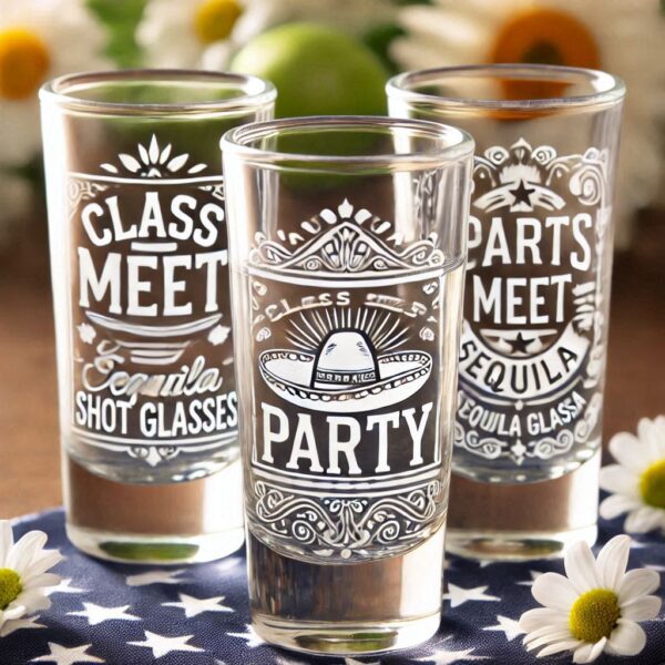 Celebrate in Style with Custom Deep Engraved Class Meet Party Tequila Shot Glasses deep engraving your name, logo, photo, monogram, love symbol your Tequila Shot glass deep engraving