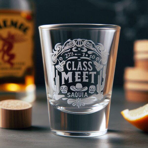 Celebrate in Style with Custom Deep Engraved Class Meet Party Tequila Shot Glasses deep engraving your name, logo, photo, monogram, love symbol your Tequila Shot glass deep engraving