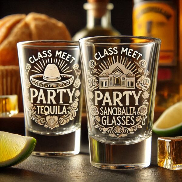 Celebrate in Style with Custom Deep Engraved Class Meet Party Tequila Shot Glasses deep engraving your name, logo, photo, monogram, love symbol your Tequila Shot glass deep engraving