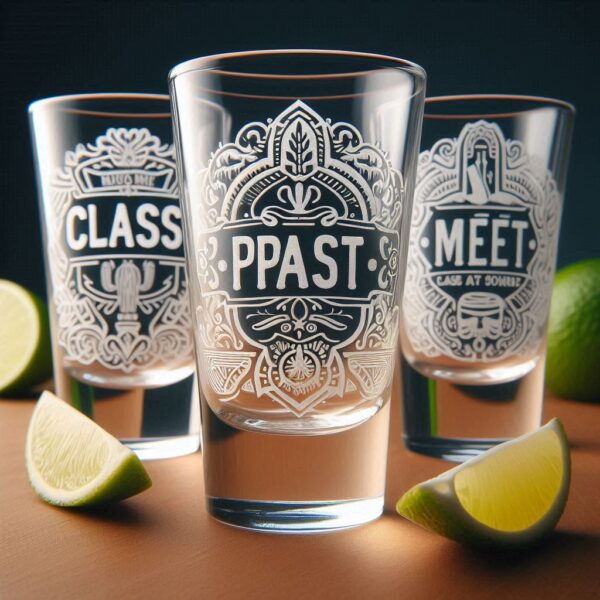 Celebrate in Style with Custom Deep Engraved Class Meet Party Tequila Shot Glasses deep engraving your name, logo, photo, monogram, love symbol your Tequila Shot glass deep engraving