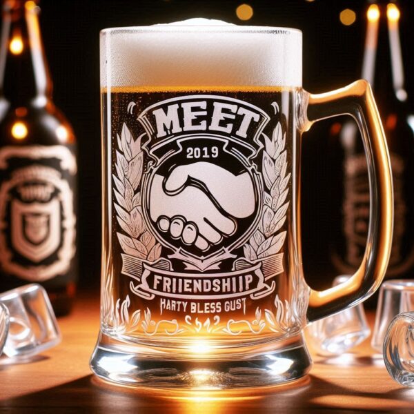 Celebrate in Style with Custom Deep Engraved Class Meet Party beer mug Glasses deep engraving your name, logo, photo, monogram, love symbol your beer mug glass deep engraving