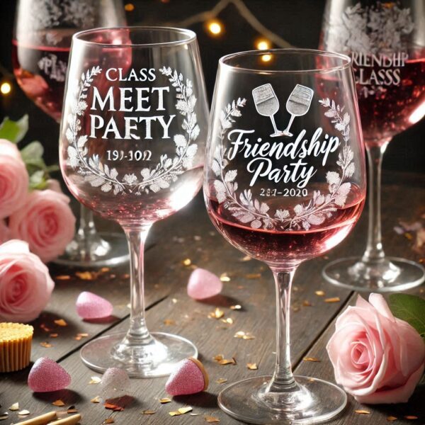 Celebrate in Style with Custom Deep Engraved Class Meet Party wine Glasses deep engraving your name, logo, photo, monogram, love symbol your wine glass deep engraving