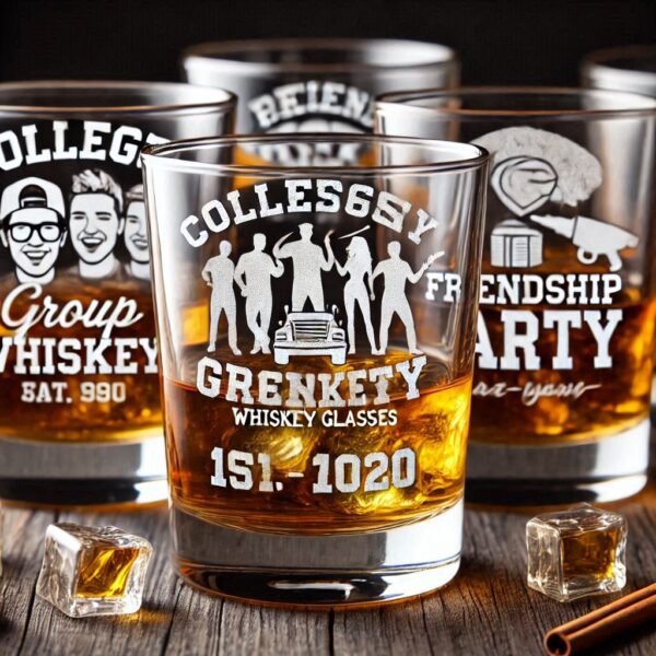 Personalized Deep Engraved College Group Party whiskey Bar Glasses - Custom Glassware for Friends gift whiskey glass deep engraved name, logo, photo, monogram, love symbol deep engraving your whiskey glass