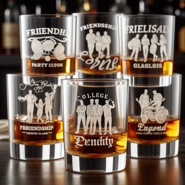 Personalized Deep Engraved College Group Party whiskey Bar Glasses - Custom Glassware for Friends gift whiskey glass deep engraved name, logo, photo, monogram, love symbol deep engraving your whiskey glass