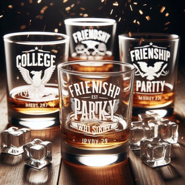 Personalized Deep Engraved College Group Party whiskey Bar Glasses - Custom Glassware for Friends gift whiskey glass deep engraved name, logo, photo, monogram, love symbol deep engraving your whiskey glass