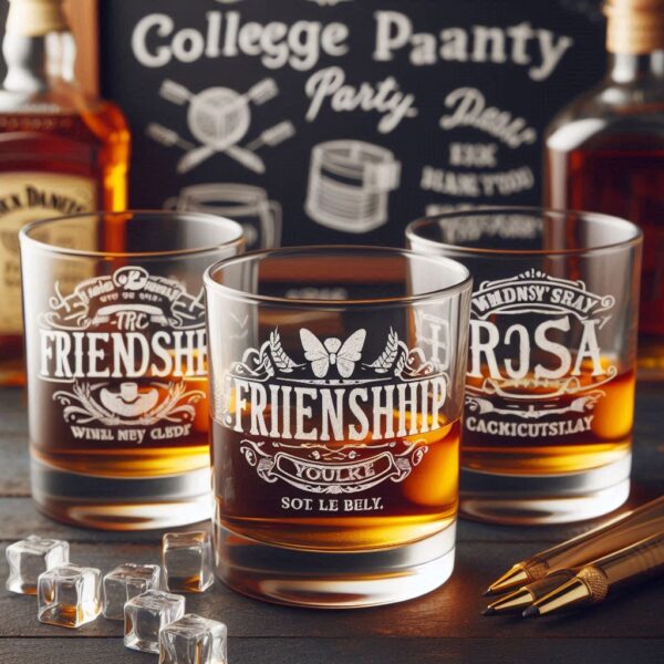 Personalized Deep Engraved College Group Party whiskey Bar Glasses - Custom Glassware for Friends gift whiskey glass deep engraved name, logo, photo, monogram, love symbol deep engraving your whiskey glass