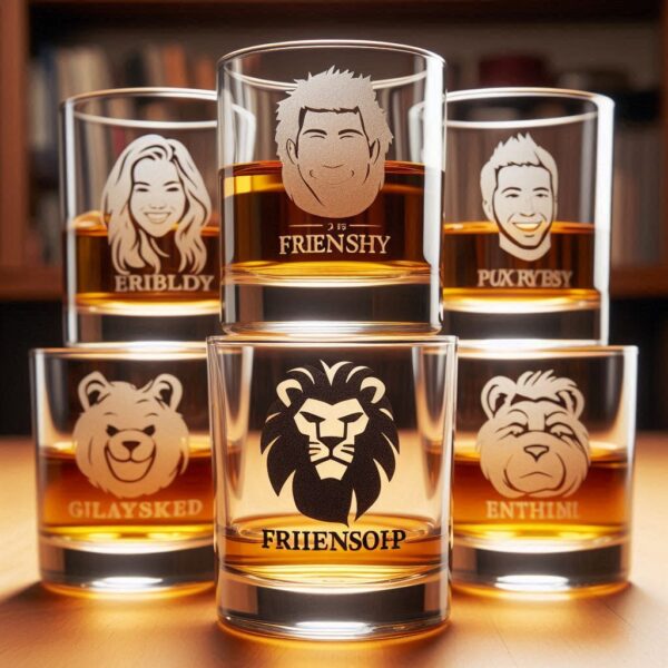 Personalized Deep Engraved College Group Party whiskey Bar Glasses - Custom Glassware for Friends gift whiskey glass deep engraved name, logo, photo, monogram, love symbol deep engraving your whiskey glass