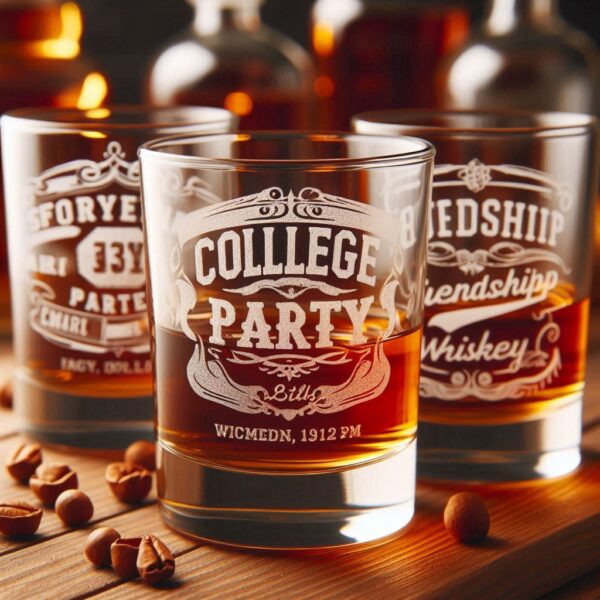 Personalized Deep Engraved College Group Party whiskey Bar Glasses - Custom Glassware for Friends gift whiskey glass deep engraved name, logo, photo, monogram, love symbol deep engraving your whiskey glass