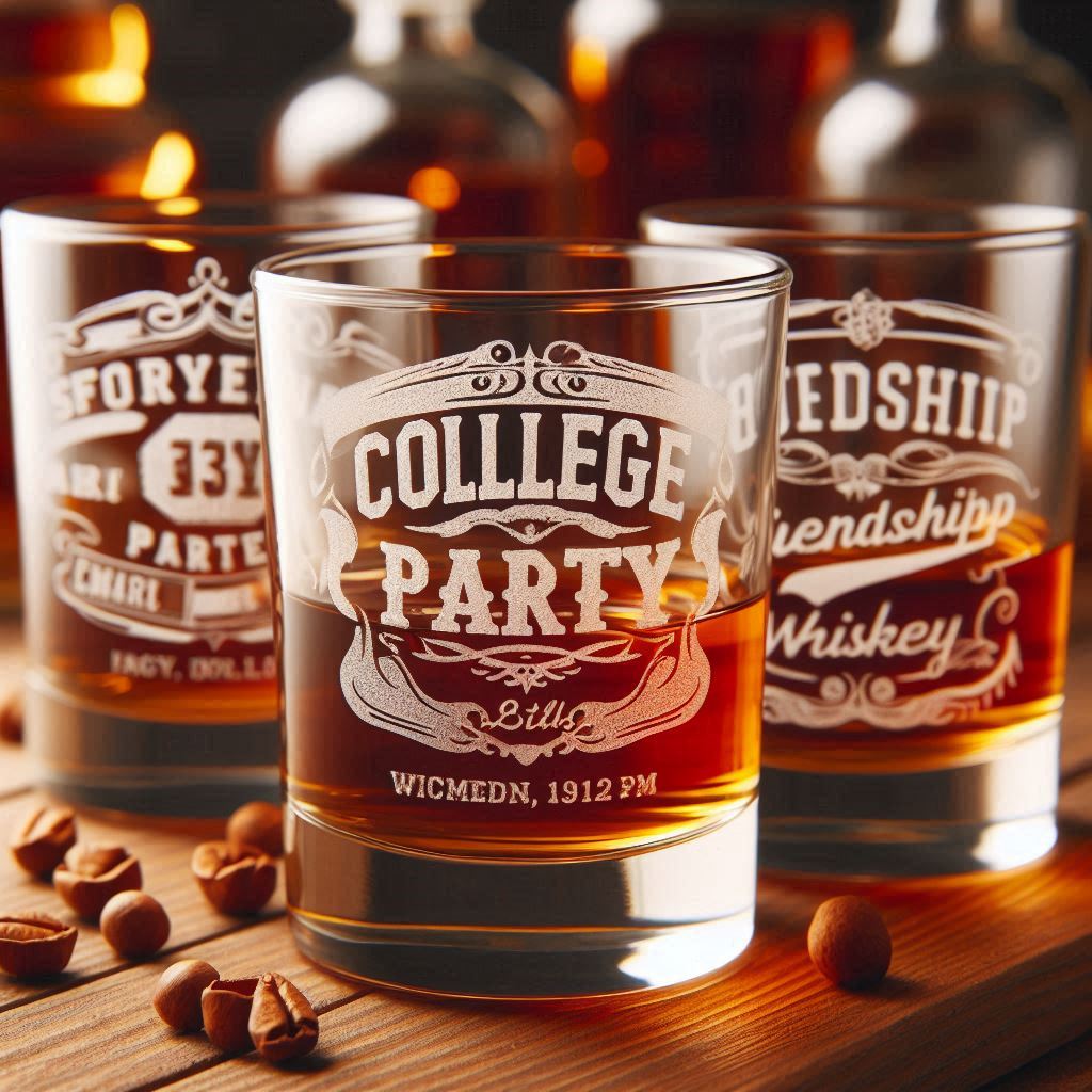 Personalized Deep Engraved College Group Party whiskey Bar Glasses - Custom Glassware for Friends gift whiskey glass deep engraved name, logo, photo, monogram, love symbol deep engraving your whiskey glass