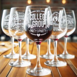 Personalized Deep Engraved College Group Party wine Bar Glasses - Custom Glassware for Friends gift wine glass deep engraved name, logo, photo, monogram, love symbol deep engraving your wine glass