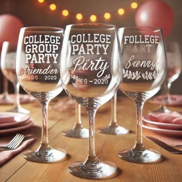 Personalized Deep Engraved College Group Party wine Bar Glasses - Custom Glassware for Friends gift wine glass deep engraved name, logo, photo, monogram, love symbol deep engraving your wine glass