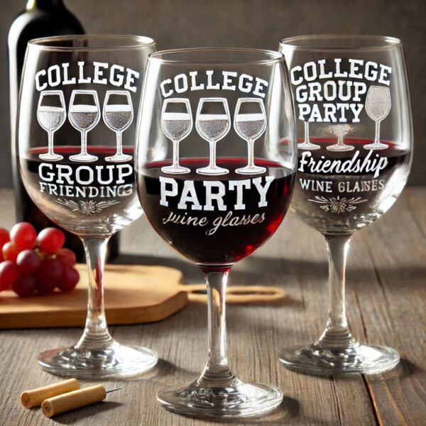 Personalized Deep Engraved College Group Party wine Bar Glasses - Custom Glassware for Friends gift wine glass deep engraved name, logo, photo, monogram, love symbol deep engraving your wine glass