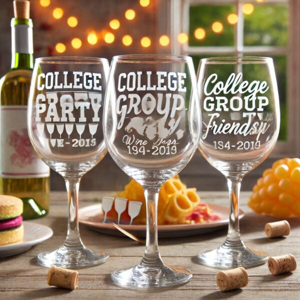 Personalized Deep Engraved College Group Party wine Bar Glasses - Custom Glassware for Friends gift wine glass deep engraved name, logo, photo, monogram, love symbol deep engraving your wine glass