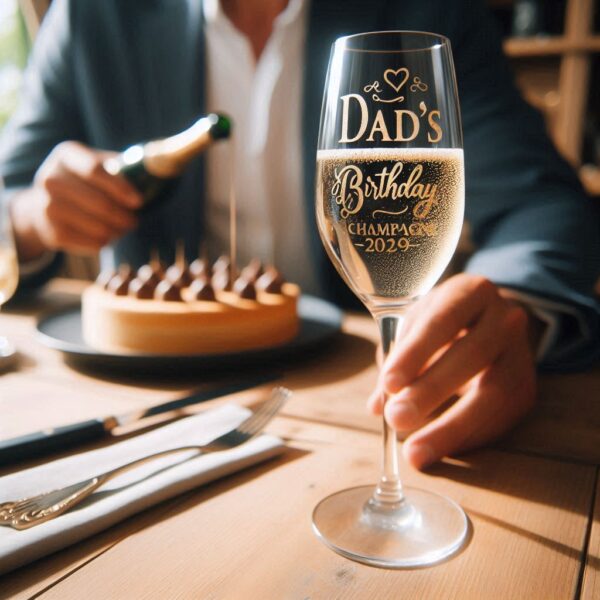 Personalized Deep Engraved Dad's Birthday Party Champagne Bar Glasses - Custom Gift for Dad