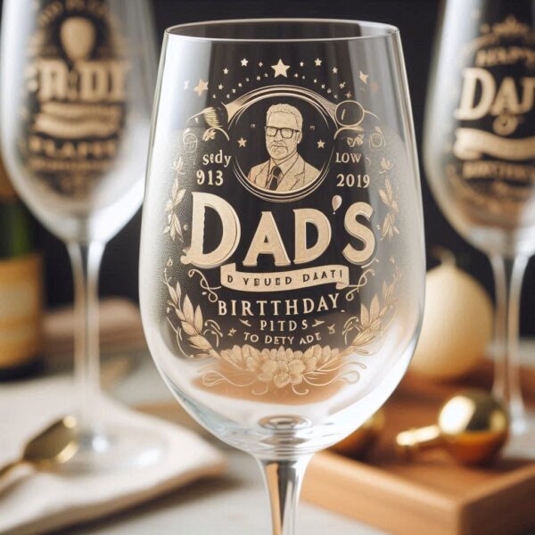 Personalized Deep Engraved Dad's Birthday Party wine Bar Glasses - Custom Gift for Dad