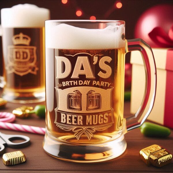 Personalized Deep Engraved Dad's Birthday Party beer mug Glasses - Custom Gift for Dad