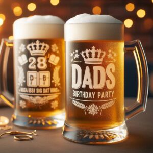 Personalized Deep Engraved Dad's Birthday Party beer mug Glasses - Custom Gift for Dad