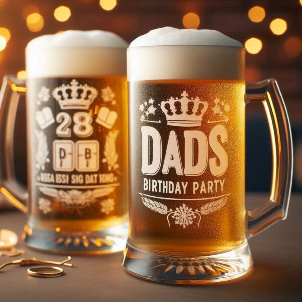 Personalized Deep Engraved Dad's Birthday Party beer mug Glasses - Custom Gift for Dad