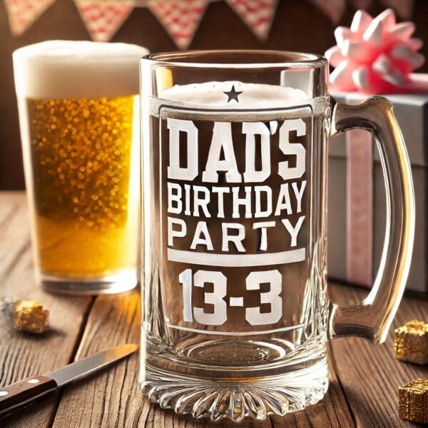 Personalized Deep Engraved Dad's Birthday Party beer mug Glasses - Custom Gift for Dad