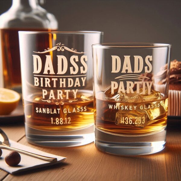 Personalized Deep Engraved Dad's Birthday Party whiskey Bar Glasses - Custom Gift for Dad name, logo, photo, monogram deep engraving whiskey glass