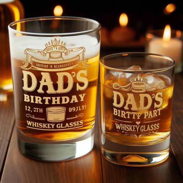 Personalized Deep Engraved Dad's Birthday Party whiskey Bar Glasses - Custom Gift for Dad name, logo, photo, monogram deep engraving whiskey glass